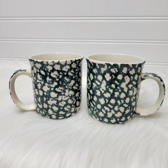 Tienshan Other - (2) Tienshan Folk Craft Moose Country Coffee Cups Mugs Green White Sponge
